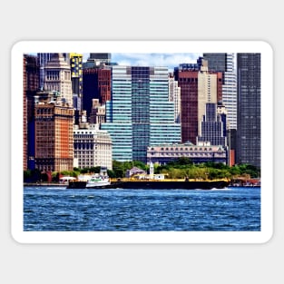 Manhattan NY - Tugboat Pushing Barge Near Manhattan Skyline Sticker